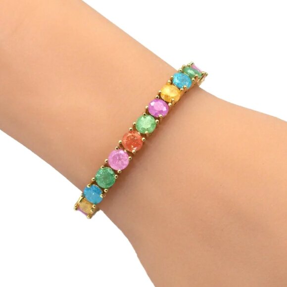 Rainbow "Dressing for Joy" Simulated Opal and Chalcedony Tennis Bracelet - Picture 2 of 5